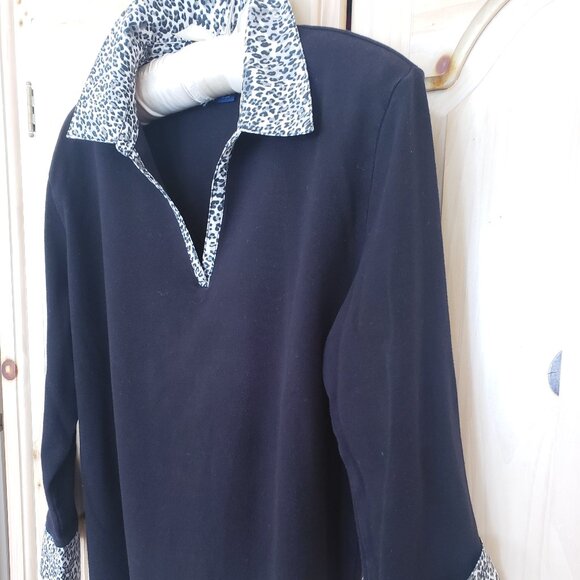Karen Scott Black Pullover V Neck Knit Shirt with Patterned Collar and Cuffs XL - Picture 5 of 5